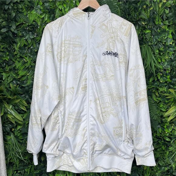 Y2K ECKO UNLTD Jacket Men XL White Full Zip All Over Print Hidden Hoodie 2355 - Picture 2 of 11